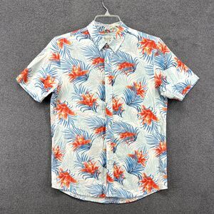Sun + Stone Hawaiian Shirt Mens Medium Tropical Blue Floral‎ cruise beach